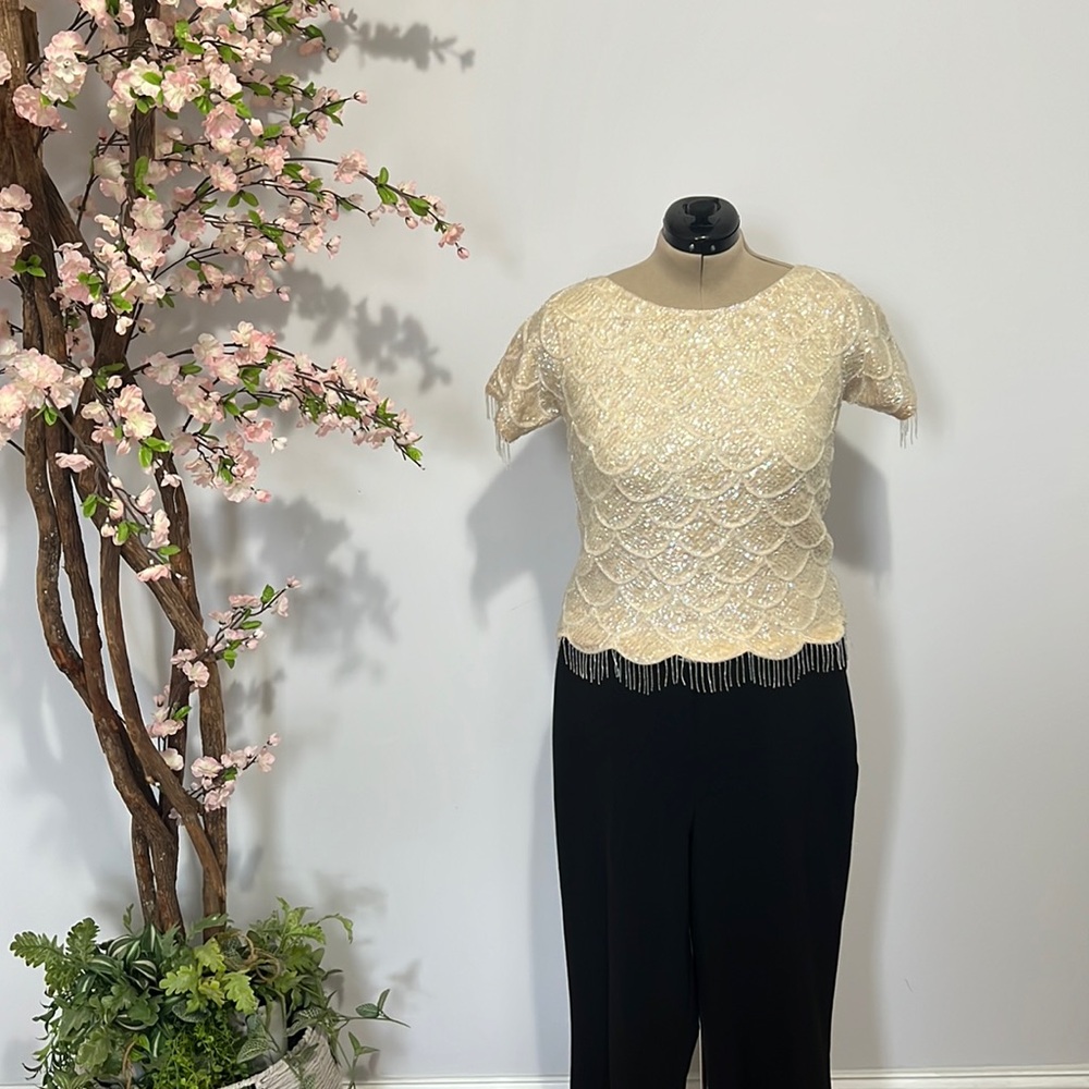 Ivory wool sequins top